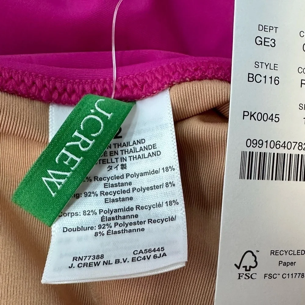 J. Crew New Radiant Fuchsia V-Neck UPF 50 Ruched One Piece Swimsuit